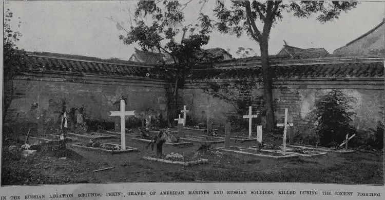 In the Russian legation grounds, Peking: graves of American marines and Russian soldiers