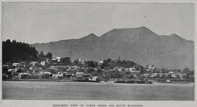 Telephoto view of North Shore and Mount Rangitoto