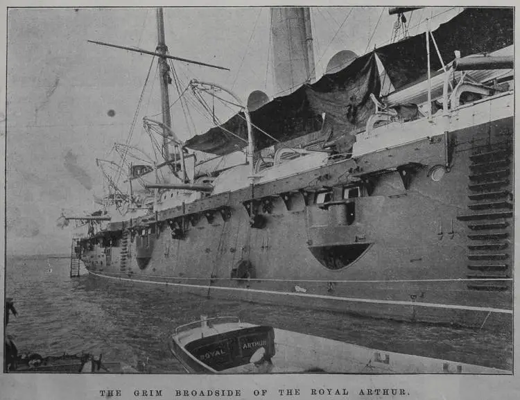 The grim broadside of the Royal Arthur