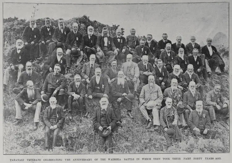 Taranaki veterans celebrating the anniversary of the Waireka battle in which they took their part forty years ago I