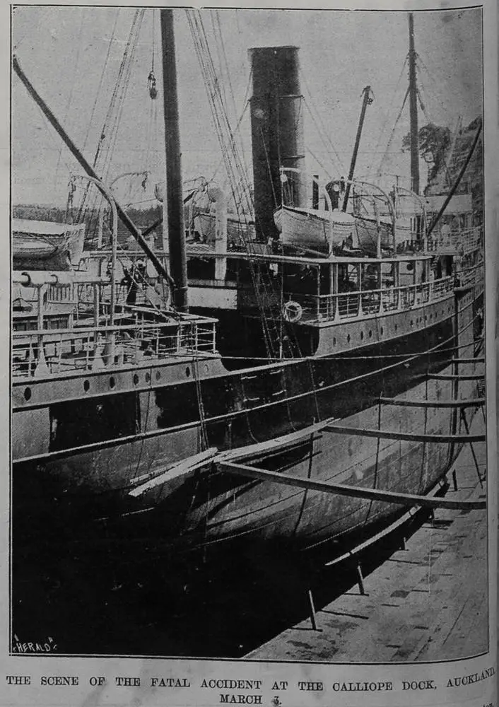 The scene of the fatal accident at Calliope dock, Auckland