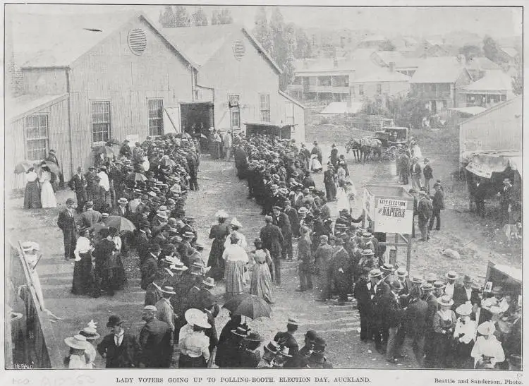 Lady Voters going up to Polling Booth, election Day, Auckland