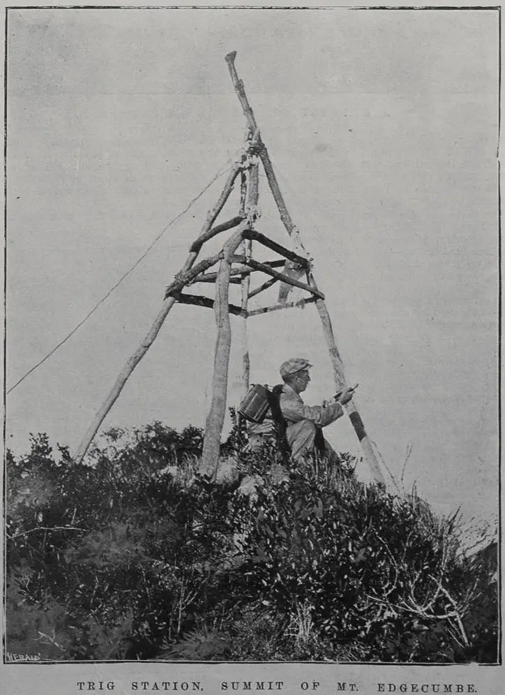 Trig station, summit of Mt Edgecumbe