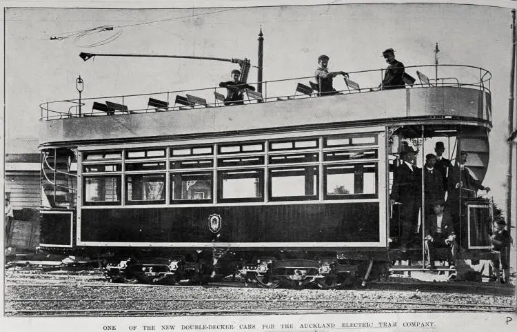 One of the new double decker tram cars for the Auckland Electric Tram Company