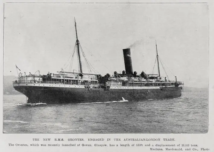 The new R M S Orontes, recently launched at Glasgow, Scotland, engaged in the Australia-London trade