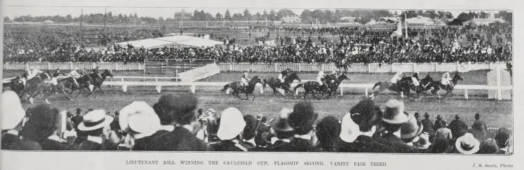 Lieutenant Bill winning the Caulfield Cup, Melbourne, Flagship second, Vanity Fair third