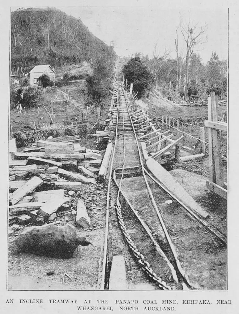 An incline tramway at the Panapo coal mine, Kiripaka near Whangarei