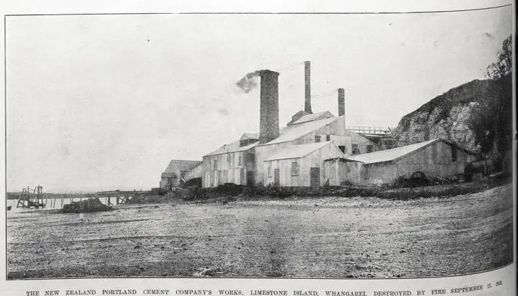 The New Zealand Portland Cement Company's works at Limestone Island, Whangarei, destroyed by fire, 13 September 1902
