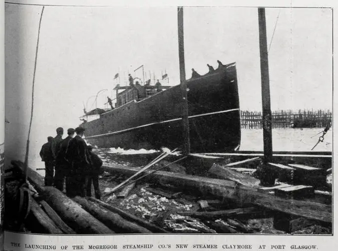 The launching of the McGregor Steamship Company's new steamer 'Claymore' at Port Glasgow