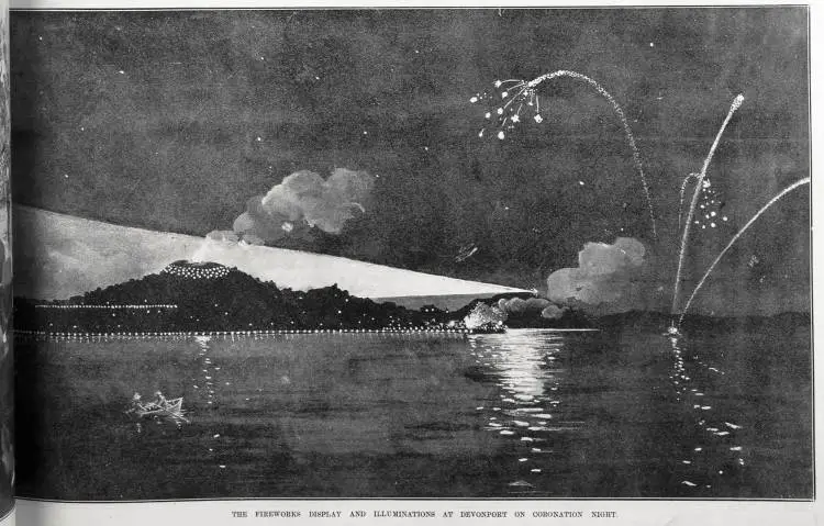 The fireworks display and illuminations at Devonport on coronation night