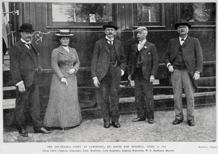 The Governor's party at Cambridge en route for Rotorua, 30 April 1902