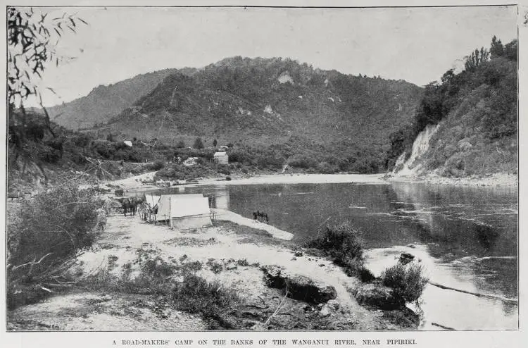 A road workmen's camp on the banks of the Wanganui River near Pipiriki
