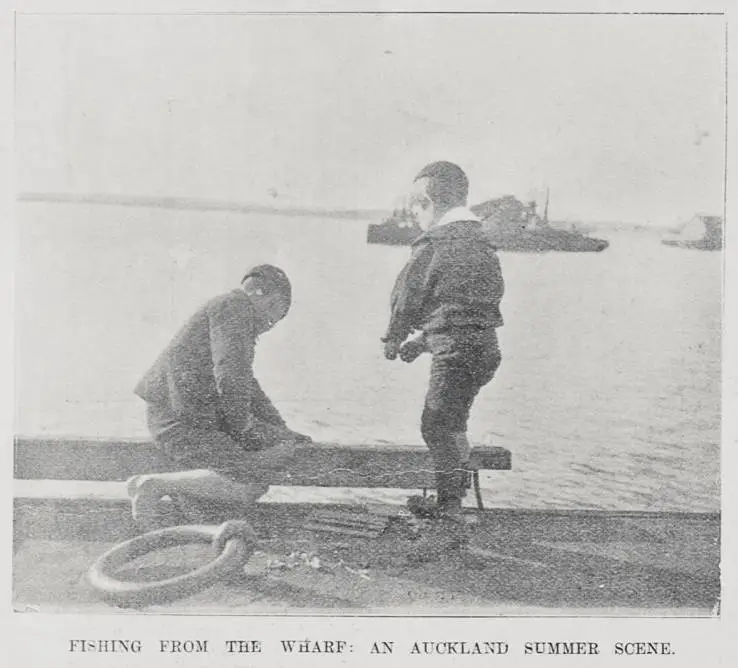 Fishing from the wharf: An Auckland Summer Scene