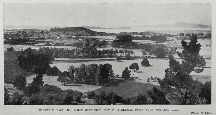 Cornwall Park, Dr Logan Campbell's gift to Auckland, taken from One-Tree Hill