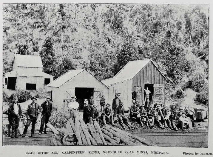 Blacksmiths' and carpenters' shops, Ngunguru coal mines, Kiripaka