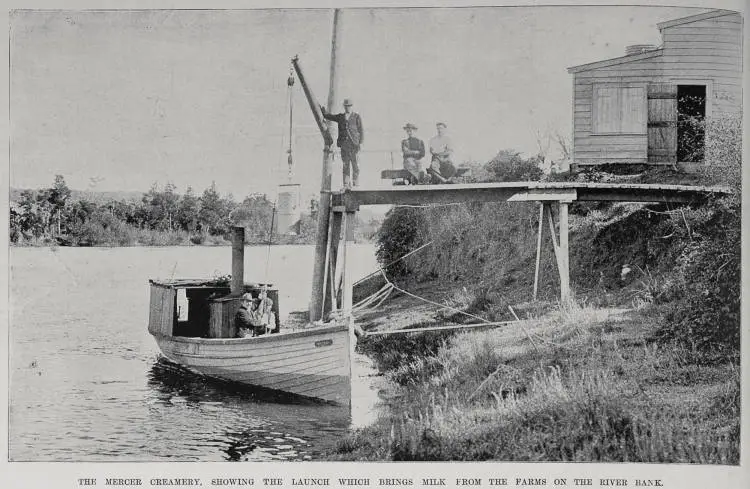 The mercer creamery, showing the launch which brings milk from the farms on the river bank