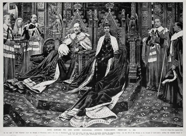 King Edward VII and Queen Alexandra opening parliament, February 14, 1901