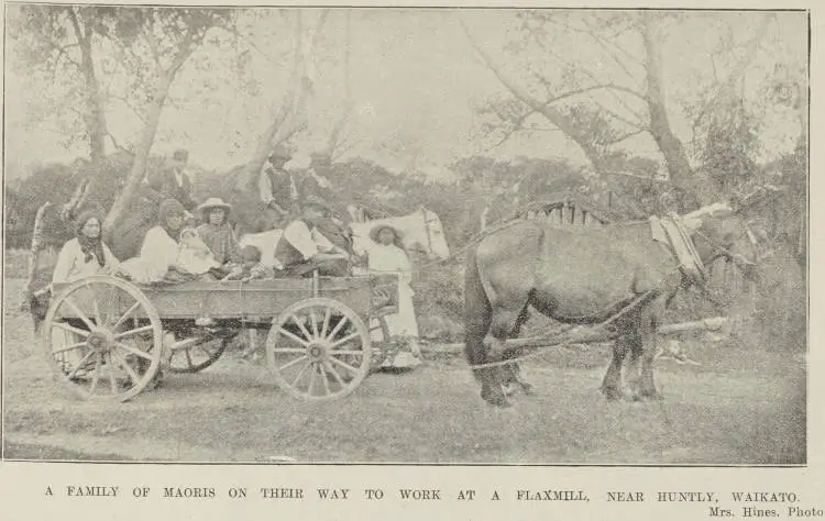 A family on their way to work in a flaxmill near Huntly