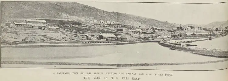 A panoramic view of Port Arthur, showing the railway and some of the forts