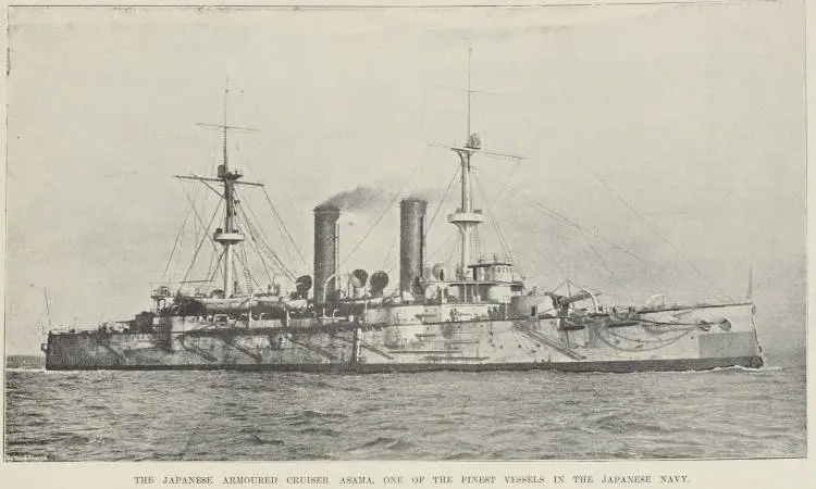 The Japanese armoured cruiser Asama, one of the finest vessels in the Japanese navy