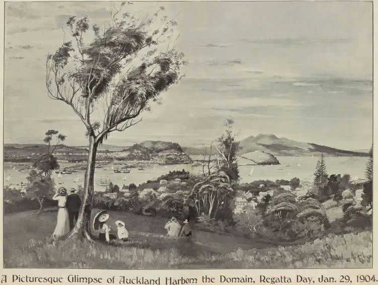 A Picturesque Glimpse of Auckland Harbour from the Domain, Regatta Day, Jan. 29, 1904
