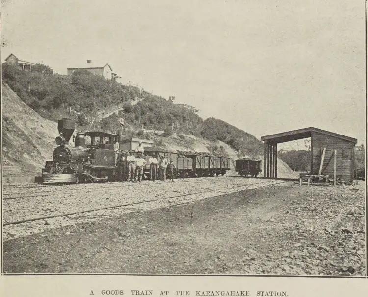 A goods train at the Karangahake station