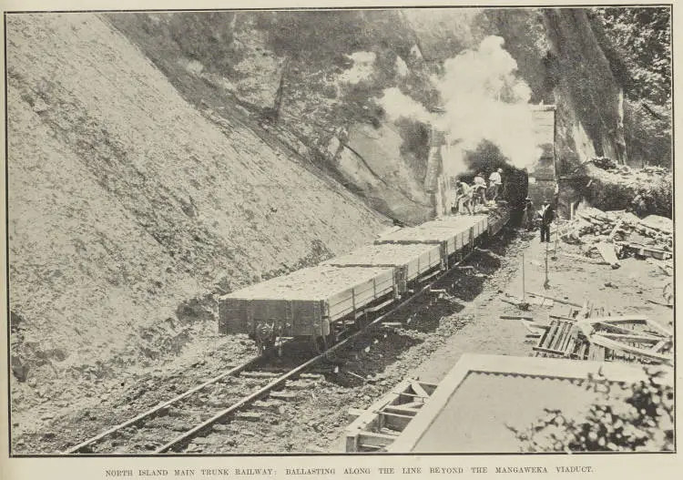 North Island Main Trunk railway: ballasting along the line beyond the Mangaweka viaduct