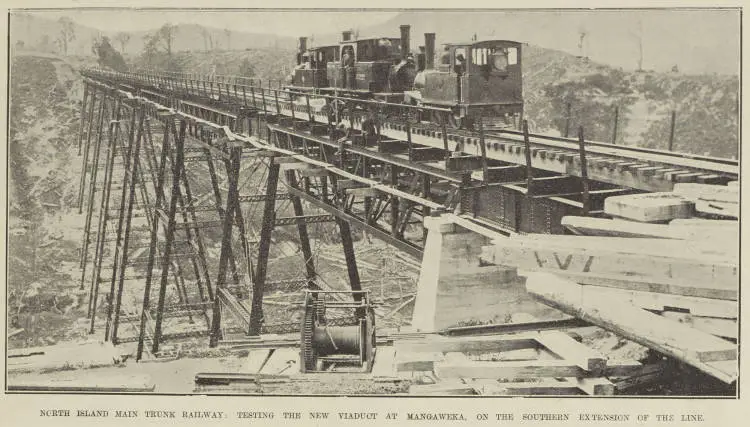 North Island Main Trunk railway: testing the new viaduct at Mangaweka, on the southern extension of the line