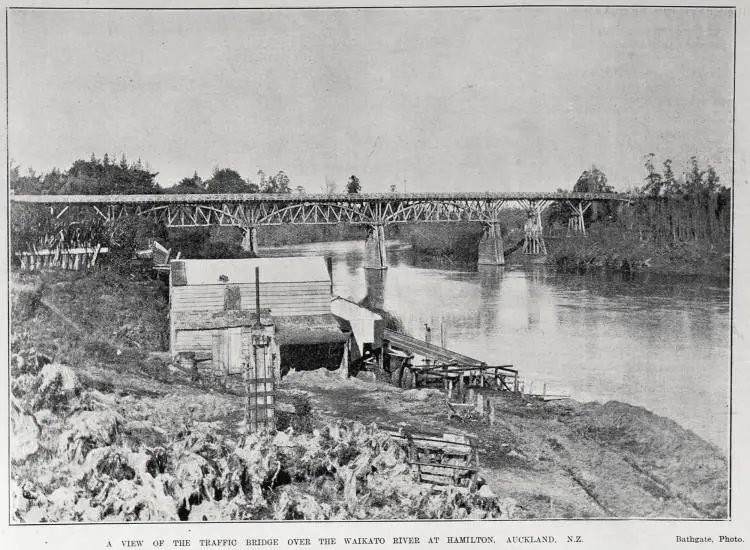 A view of the traffic bridge over the Waikato River at Hamilton, Auckland. N.Z.