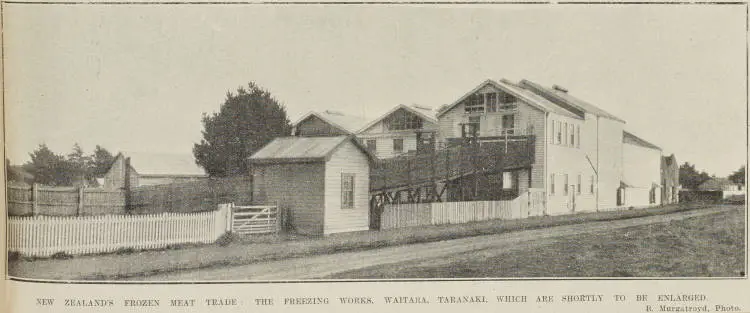 New Zealand's frozen meat trade: the freezing works, Waitara, Taranaki, which are shortly to be enlarged