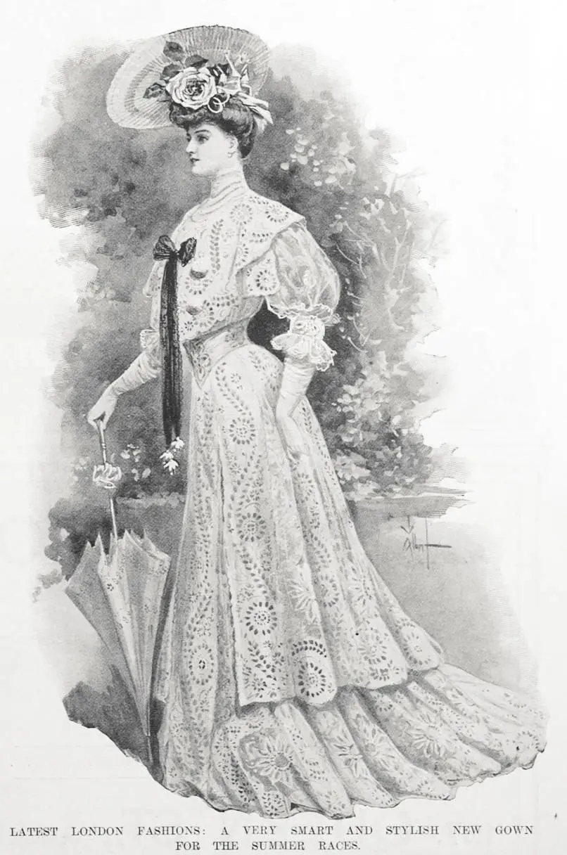 LATEST LONDON FASHIONS: A VERY SMART AND STYLISH NEW GOWN FOR THE SUMMER RACES