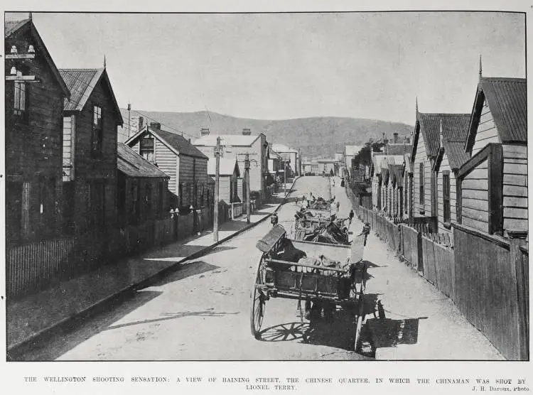 THE WELLINGTON SHOOTING SENSATION: A VIEW OF HAINING STREET, THE CHINESE QUARTER, IN WHICH THE CHINAMAN WAS SHOT BY LIONEL TERRY