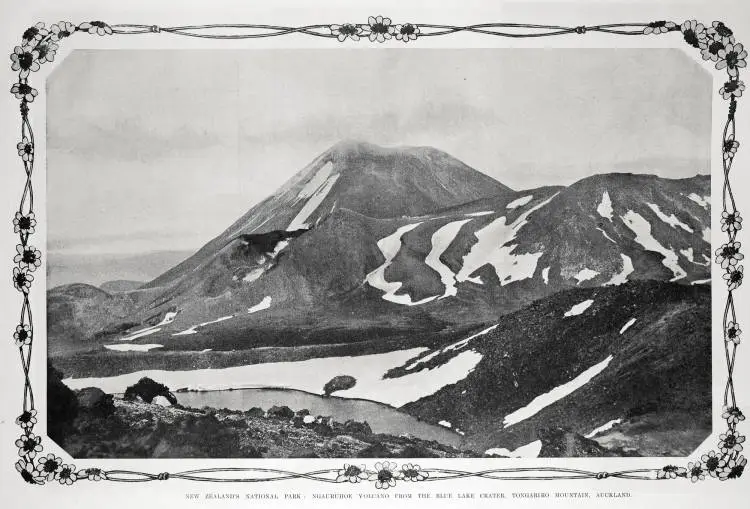 NEW ZEALAND'S NATIONAL PARK: NGAURUHOE VOLCANO FROM THE BLUE LAKE CRATER, TONGARIRO MOUNTAIN, AUCKLAND