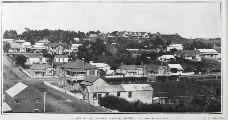 A VIEW OF NEW PLYMOUTH, TARANAKI, SHOWING THE HOSPITAL BUILDINGS