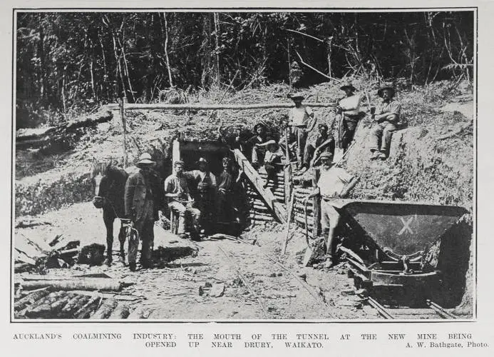 AUCKLANDS COALMINING INDUSTRY: THE MOUTH OF THE TUNNEL AT THE NEW MINE BEING OPENED UP NEAR DRURY. WAIKATO