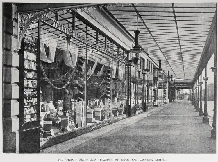 THE WINDOW FRONT AND VERANDAH OF SMITH AND CAUGHEY, LIMITED