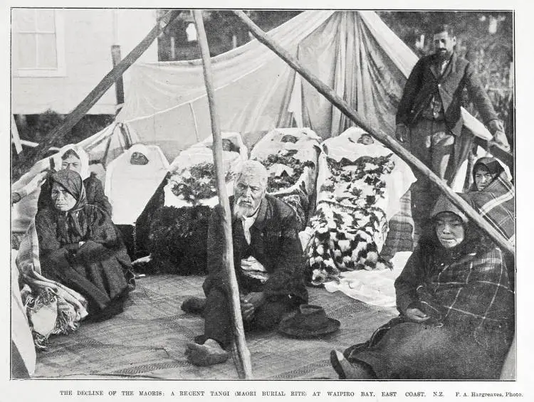 THE DECLINE OF THE MAORIS: A RECENT TANGI (MAORI BURIAL RITE) AT WAIPIRO BAY, EAST COAST, N.Z.