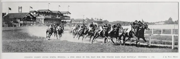FEILDING JOCKEY CLUB'S SPRING MEETING: A FINE FIELD IN THE RACE FOR THE WELTER HACK FLAT HANDICAP, DECEMBER 1, 1908