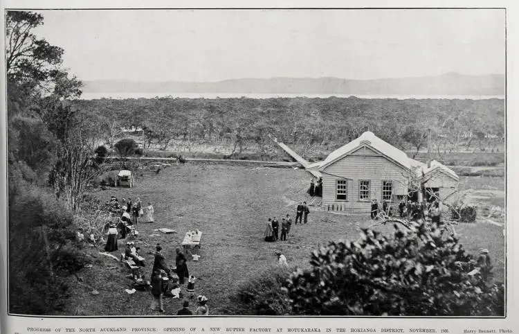 PROGRESS OF THE NORTH AUCKLAND PROVICE: OPENING OF A NEW BUTTER FACTORY AT MOTUKARAKA IN THE HOKANGA DISTRICT, NOVEMBER, 1908