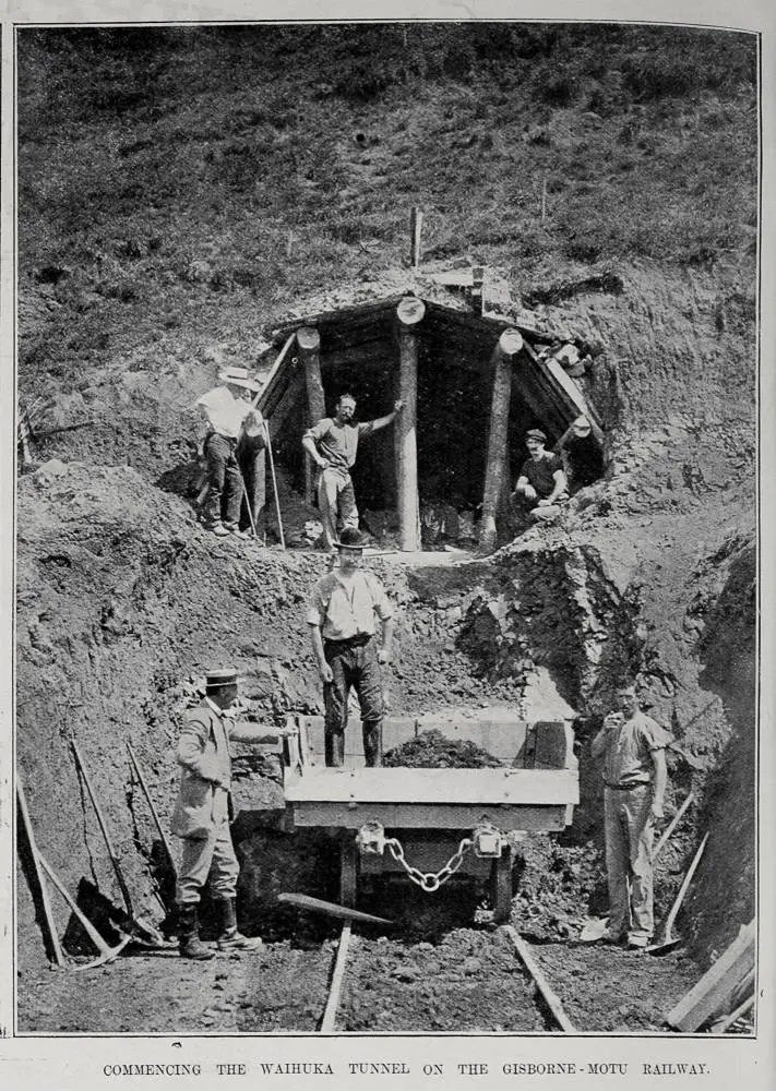 COMMENCING THE WAIHUKA TUNNEL ON THE GISBORNE-MOTU RAILWAY