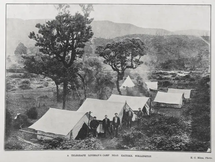 A TELEGRAPH LINEMAN'S CAMP NEAR KAITOKE, WELLINGTON