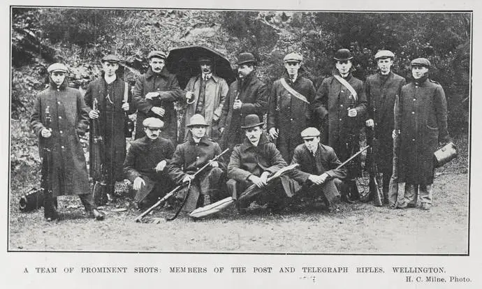 A TEAM OF PROMINENT SHOTS: MEMBERS OF THE POST AND TELEGRAPH RIFLES, WELLINGTON