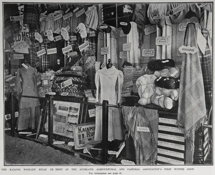 THE KAIAPOI WOOLLEN MILLS' EXHIBIT AT THE AUCKLAND AGRICULTURAL AND PASTORAL ASSOCIATION'S FIRST WINTER SHOW