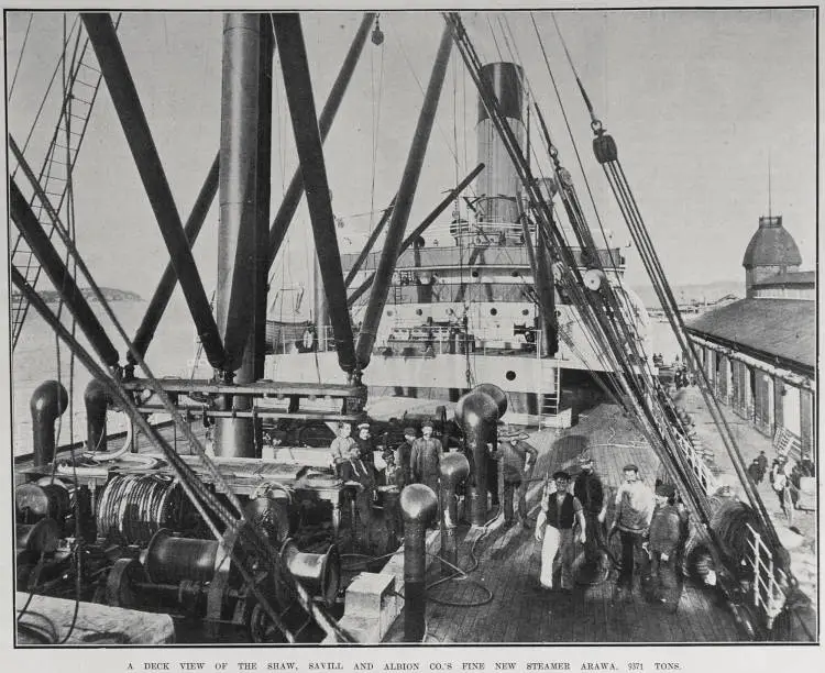 A DECK VIEW OF THE SHAW, SAVILL AND ALBION CO.'S FINE NEW STEAMER ARAWA, 9371 TONS