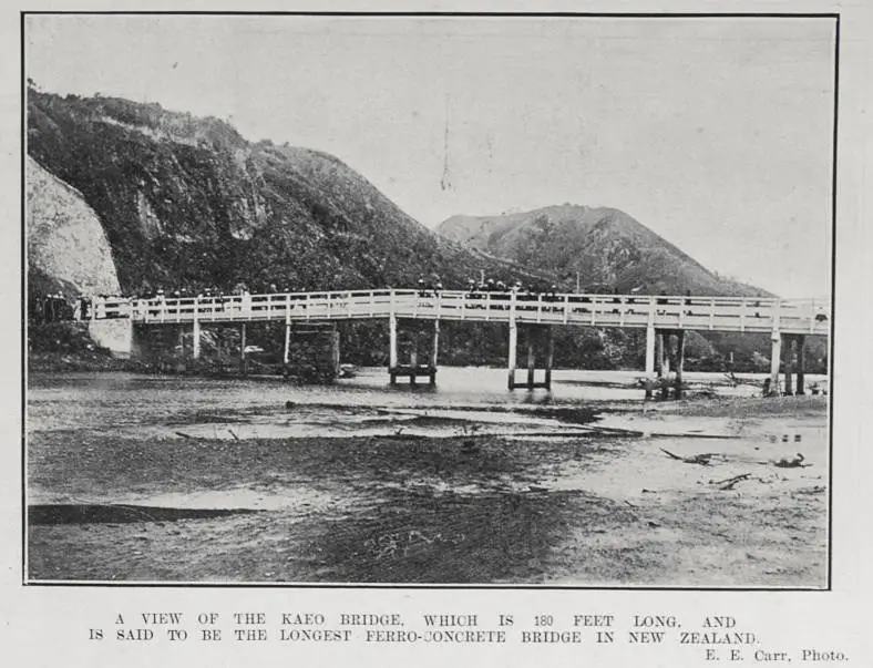 A VIEW OF THE KAEO BRIDGE, WHICH IS 180 FEET LONG, AND IS SAID TO BE THE LONGEST FERRO-CONCRETE BRIDGE IN NEW ZEALAND