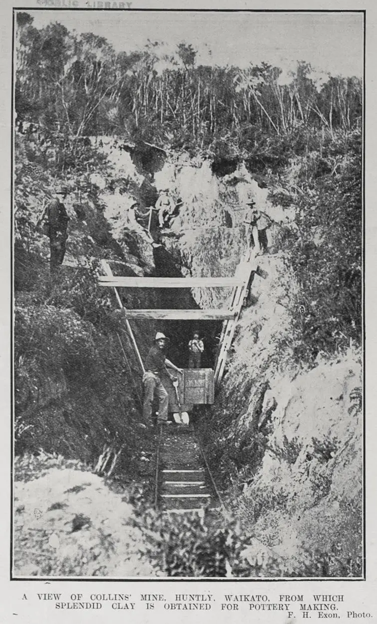 A VIEW OF COLLINS' MINE, HUNTLY. WAIKATO. FROM WHICH SPLENDID CLAY IS OBTAINED FOR POTTERY MAKING