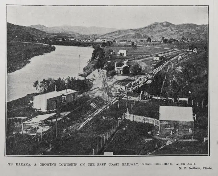 TE KARAKA, A GROWING TOWNSHIP ON THE EAST COAST RAILWAY, NEAR GISBORNE, AUCKLAND