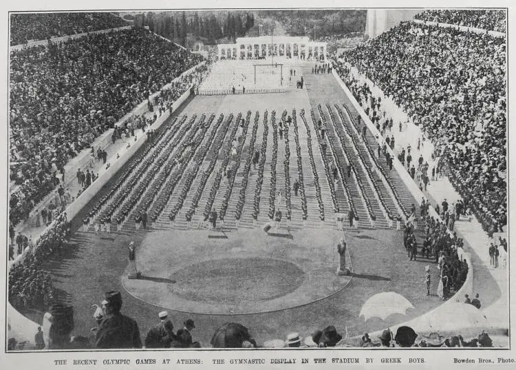 THE RECENT OLYMPIC GAMES AT ATHENS: THE GYMNASTIC DISPLAY IN THE STADIUM BY GREEK BOYS