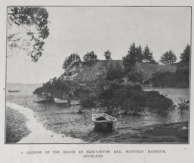 A GLIMPSE OF THE BEACH AT BLOCKHOUSE BAY, MANUKAU HARBOUR, AUCKLAND