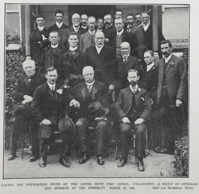 LAYING THE FOUNDATION STONE OF THE LOWER HUTT POST OFFICE, WELLINGTON